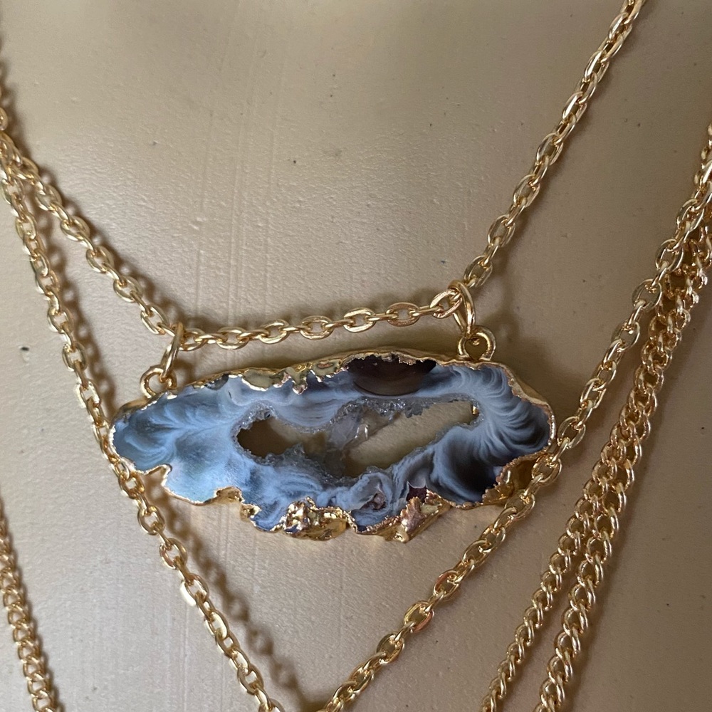 Laborite, opal, raw geode, golden snake necklace - Picture 8 of 8